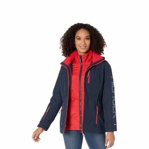 TOMMY HILFIGER Women's 3-in-1 Systems Anorak‎ Jacket Hood Navy Blue Red Sz M EUC